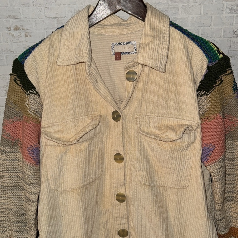 Pilcro Easygoing Shirt Jacket Button Up Corduroy Woven Knit Boho Western Shacket - Picture 11 of 14